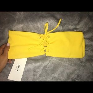 Yellow ribbed strapless bathingsuit top from Zaful